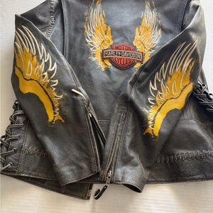 Harley Davidson Women’s Black Genuine Leather Motorcycle Jacket RN 103819 SZ ExL